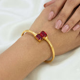 Gold Plated Big Red Stone Cuff Bangle