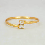 Gold Plated Dual Rectangle Stone Cuff Bangle - Crystal Clear
