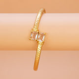 Gold Plated Dual Rectangle Stone Cuff Bangle - Crystal Clear