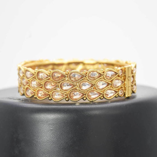 Tear Drop Antique Gold Plated Kundan Screw Bangle