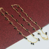 Gold Plated Twin Black Crystal Hanging Anklets