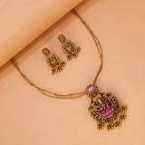 Pink Stone Antique Lakshmi Pendant Necklace Set