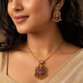 Pink Stone Antique Lakshmi Pendant Necklace Set