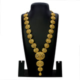 Trendy Gold Plated Mesh Designer Ruby CZ Bridal Long Chain