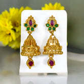 Small Gold Plated Ruby Emerald Jhumki Earrings