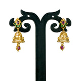 Small Gold Plated Ruby Emerald Jhumki Earrings