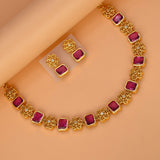 Elegant Antique Floral Square Stone Sufi Necklace Set