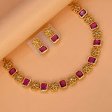 Elegant Antique Floral Square Stone Sufi Necklace Set
