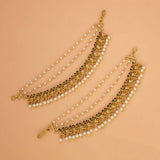 Antique 3-Layer Pearl Peacock Ruby Emerald Stones Ear Chain
