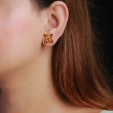 Stunning Gold Plated Ruby Floral Stud Earrings