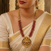 Ethnic Antique Matte Lakshmi Temple Beaded Long Necklace Set