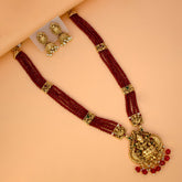 Antique Gold Lakshmi Pendant Beaded Long Necklace Set