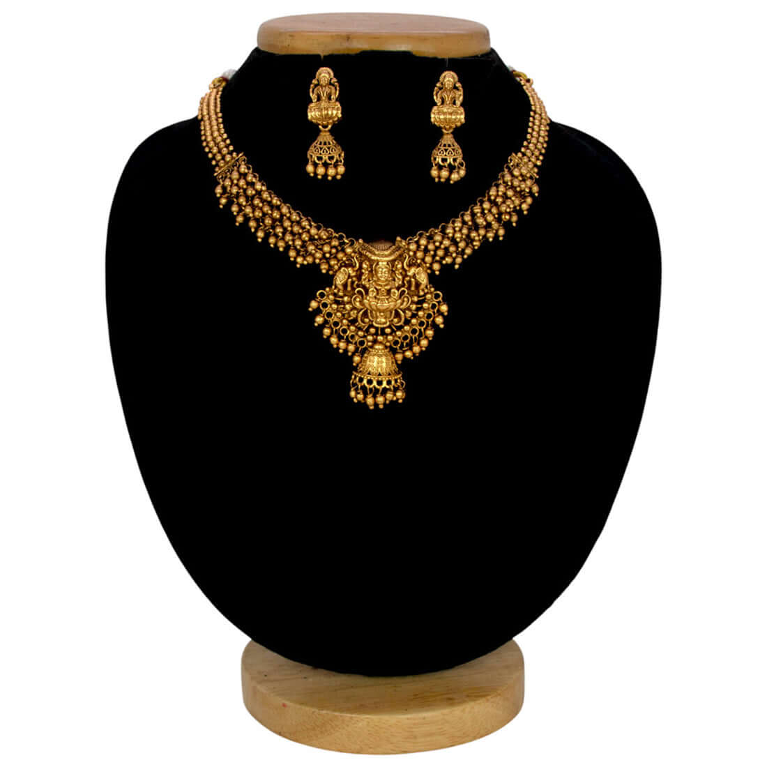 Antique Gold Plated Lakshmi Gunghroo Necklace Set- Gold