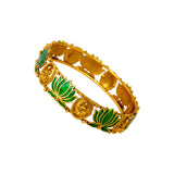 Ethnic Antique Gold Plated Lakshmi Lotus Bangle - Green