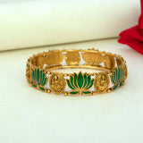 Ethnic Antique Gold Plated Lakshmi Lotus Bangle - Green