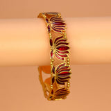 Matte Gold Plated Lotus Enamel Bangle