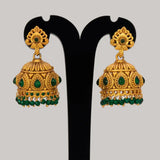 Antique Matte Kemp Stone Crystal Hanging Jhumka -Green