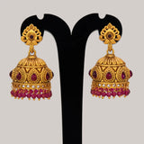 Antique Matte Kemp Stone Crystal Hanging Jhumka -Ruby Red