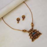 Antique Lakshmi Elephant Temple Pendant Necklace Set featuring intricately designed pendant and matching earrings.