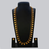 Antique Kemp Stone Lakshmi Kasu Long Necklace Set - Multi