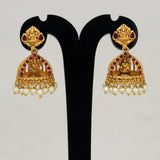 Antique Red Kemp Stone Lakshmi Jhumka Earrings