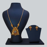 Antique Lakshmi Elephant Temple Pendant Necklace Set displayed on a bust with matching earrings.