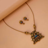 Antique Lakshmi Elephant Temple Pendant Necklace Set with vibrant enamel details and matching earrings