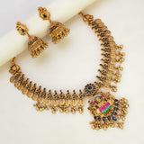 Antique Gold Lakshmi Black Enamel Necklace Set