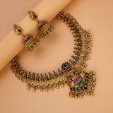 Antique Gold Lakshmi Black Enamel Necklace Set