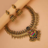 Antique Gold Lakshmi Black Enamel Necklace Set