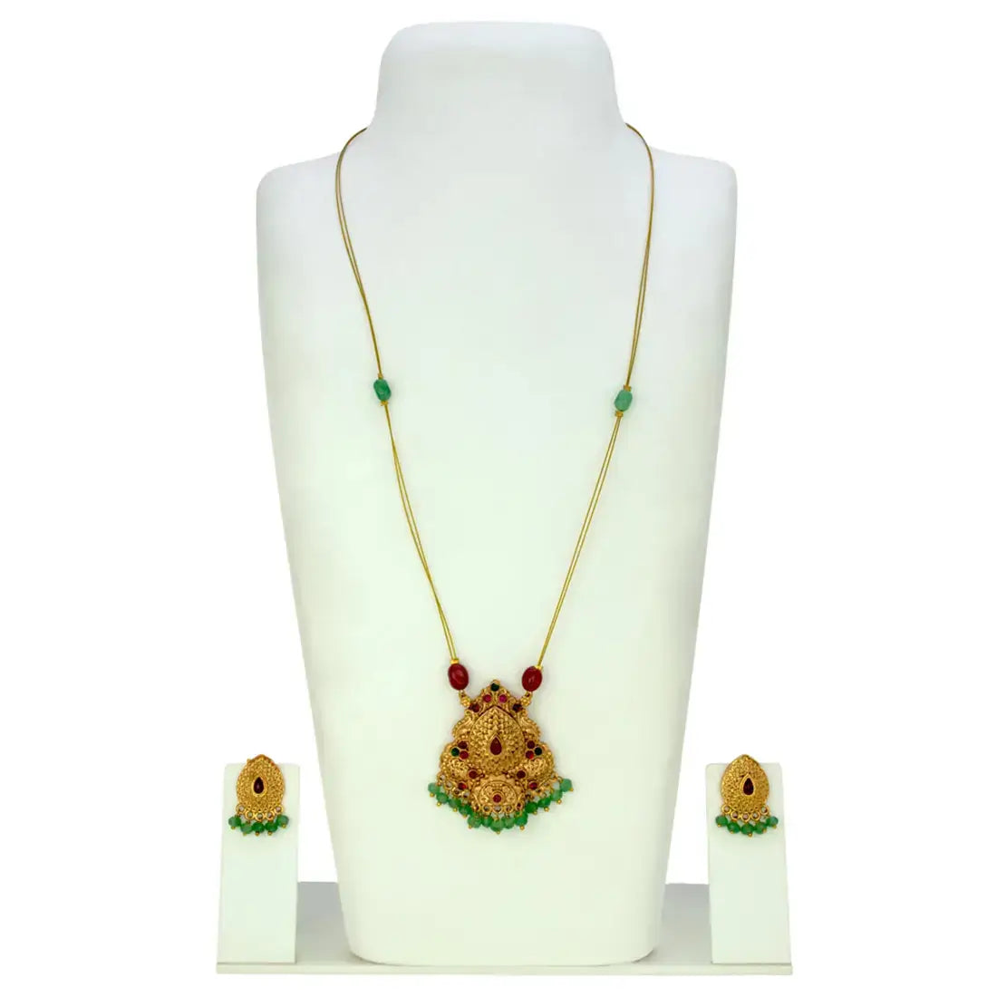 Invisible Chain with Antique Multi-colour Stone Pendant Set featuring a stunning necklace and matching earrings.