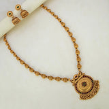 Antique Gold Beaded Multi-Colour Kemp Long Necklace Set with ornate pendant and matching earrings.