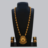 Antique Gold Beaded Multi-Colour Kemp Long Necklace Set displayed on a black bust with matching earrings.