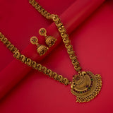 Antique Peacock Kemp Stone Long Chain Set with intricate design and colorful Kemp stones.