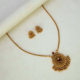 Antique Stone Floral Medallion Pendant Necklace Set