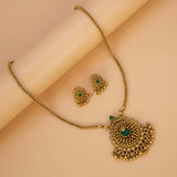 Antique Stone Floral Medallion Pendant Necklace Set