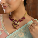 Antique Gold Plated Kemp Stone Beaded Necklace Set