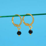 Black Crystal Charm Golden Huggies Hoop Earrings