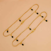 Gold Plated Black Teardrop Crystal Hanging Anklets
