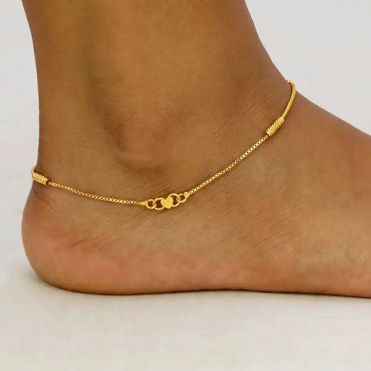 Gold Plated Box Chain Cylinder Design Anklets