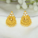 Gold Plated Bead Hanging Mesh CZ Stone Studs
