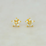 CZ Stone Small Floral Stud Earrings — Gold Plated