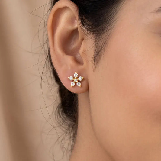 CZ Stone Small Floral Stud Earrings