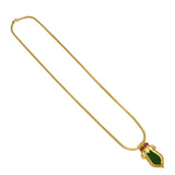Trendy Gold Plated Small Nagapadam Pendant Necklace with green enamel and ruby stones.