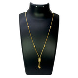 Elegant Gold Plated Cylindrical Stone Pendant Chain with ruby and emerald accents on display.