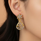 Dazzling Gold Plated Floral Purple CZ Stone Drop Earrings