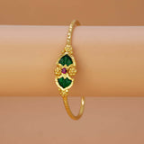Elegant Gold-Plated Double Palakka Bangle for Women featuring green palakka motifs and ruby stone embellishments.