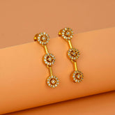 Elegant-Gold-Plated-Triple-Floral-Drop-Earrings