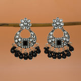 Oxidized Silver Floral Chandbali Crystal Earrings