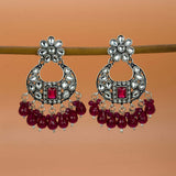 Oxidized Silver Floral Chandbali Crystal Earrings
